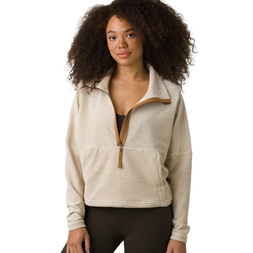 Prana Women's Organic Cotton Long Sleeve Escambia Half Zip Pullover in Cream S